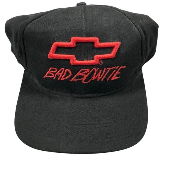 VTG 90s Chevrolet Bad Bowtie Snapback Hat Black OSFA - Picture 1 of 5